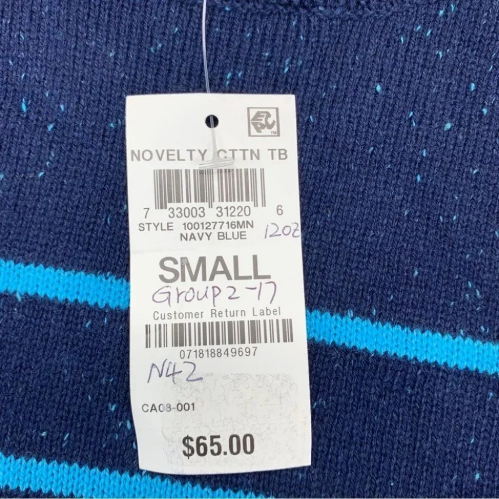 Club Room Mens Gregor Striped Crew Neck Classic Fit Pullover Sweater Navy Blue S